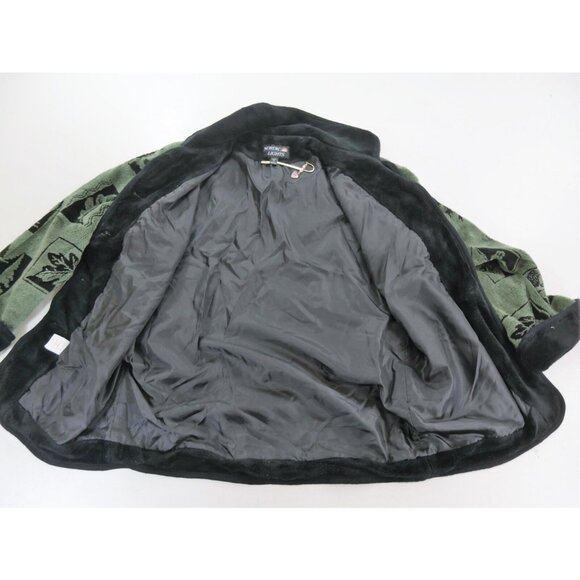 Nordic Lights Green Fleece Button Front Jacket Black Fall Print Womens M Medium - Picture 4 of 10
